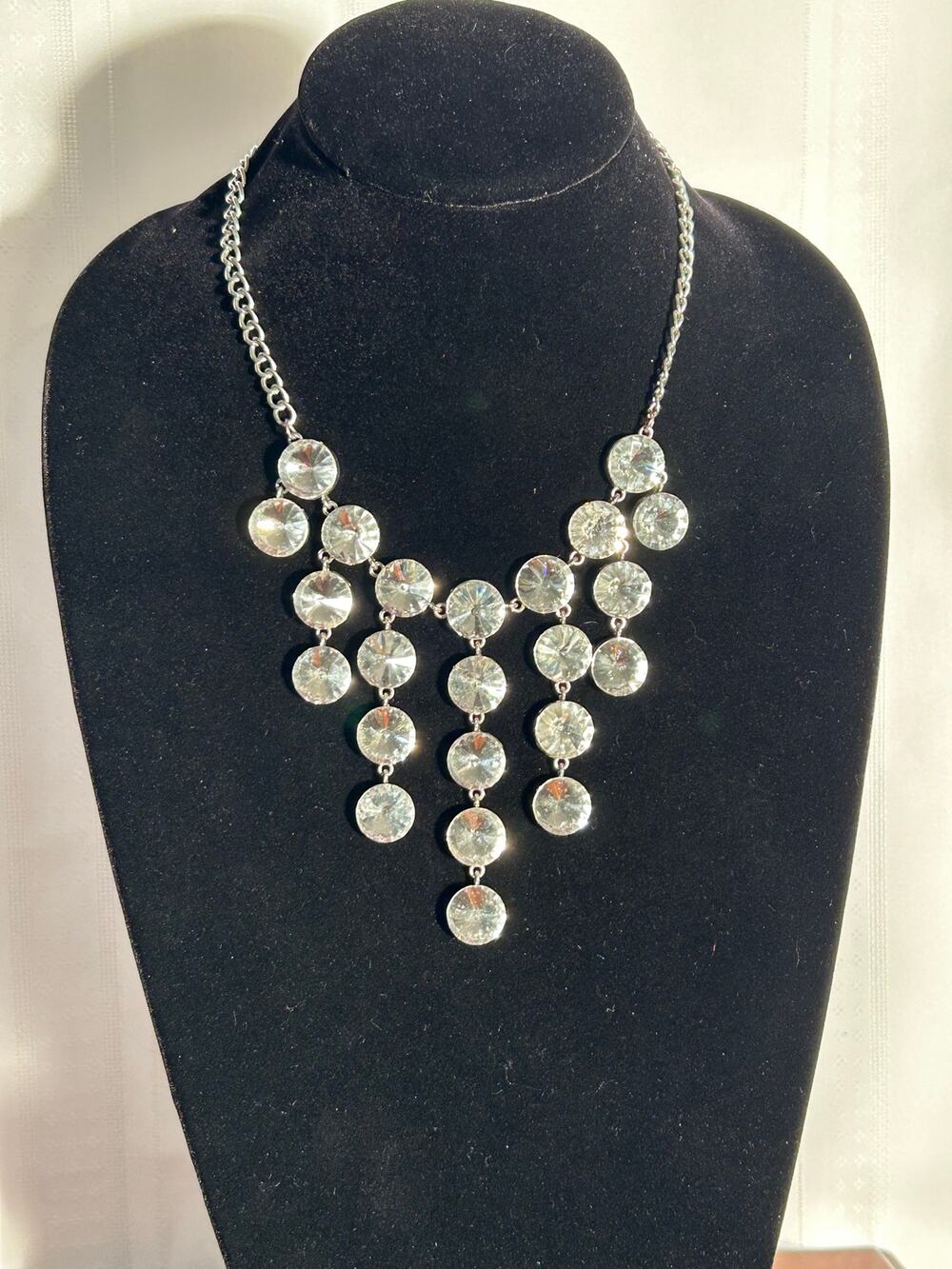 Vintage Sparkling Rhinestone Bib Collar Necklace Silver Tone Adjustable 13"